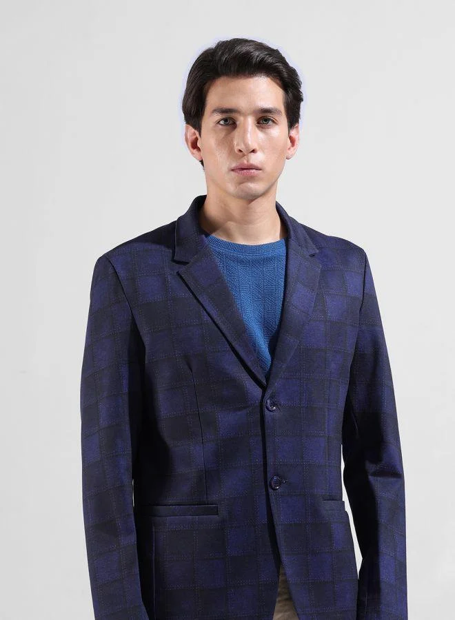 The Indian Garage Co  Men Comfort Fit Checked Notch Collar Full Sleeves Blazer for Men | Best Price UAE